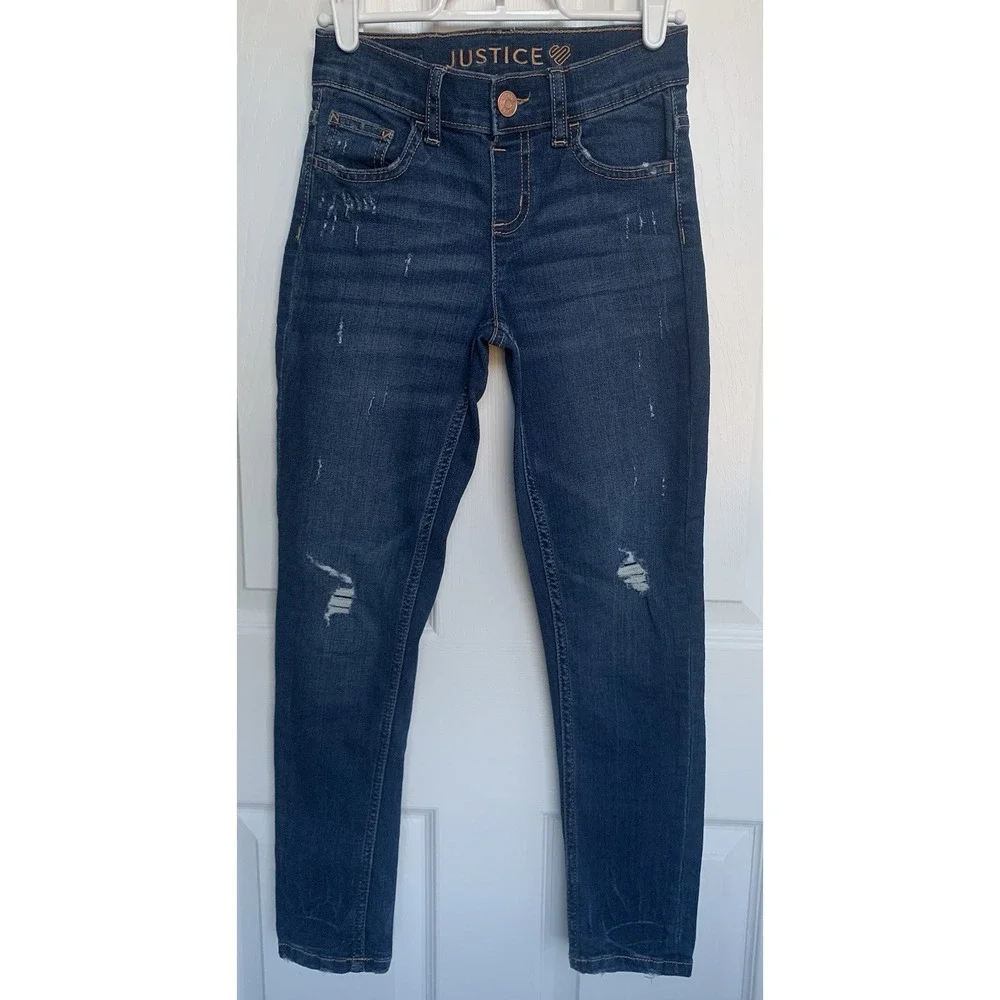 Justice Girls Dark Wash Distressed Size 10 Skinny Jeans‎
